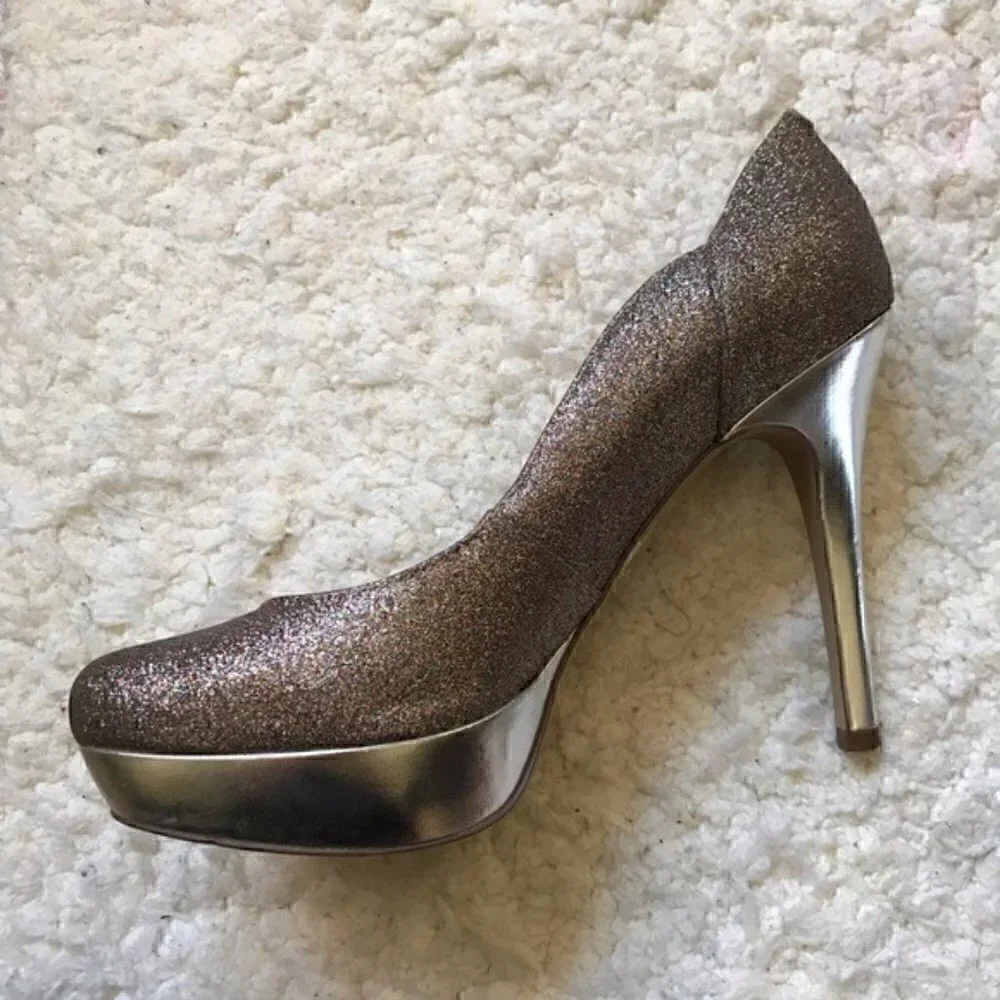 GUESS: Multicolored Rainbow Metallic Glitter Heels Platform Pumps Sz 8.5